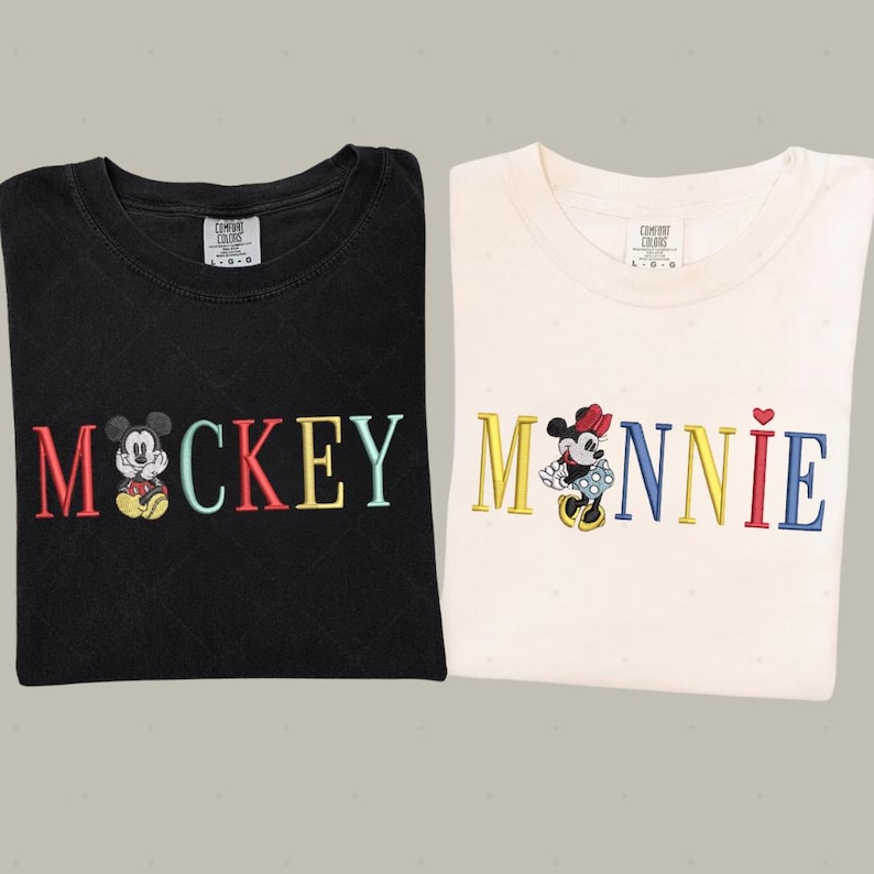 two t-shirts with the word "MACKKEY" printed on them, along with the character Minnie Mouse.