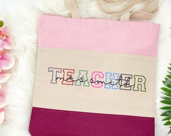 Custom Teacher Tote Bag, Personalized Teacher Name Tote Bag, Teacher Gift Bag