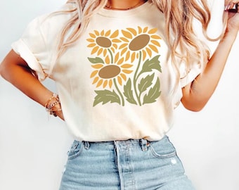 Sunflower Shirt, Retro Sunflower Shirts, Floral Tees, Sunflower T-Shirt, Womens Summer Gift Shirt, Sunshine Floral TShirt