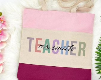Personalized Teacher Tote Bag, Custom Teacher Name Tote Bag, Teacher Gift Tote Bag