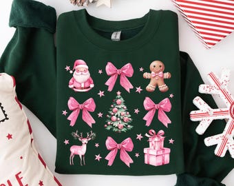 Christmas Coquette Bow Shirt, Xmas Party Sweatshirt, Cute Christmas Sweatshirt, Christmas Tree Shirt, Retro Christmas Shirt