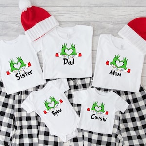 Grinch Matching Tee for Christmas, Grinchy Family T-Shirt, Custom Grinch Heart Sweatshirt,  Christmas Lover,  Grinchmas Matching Shirts,