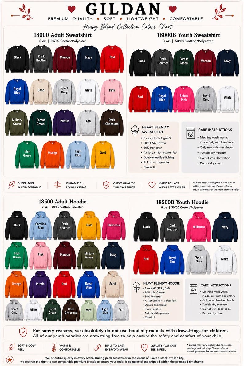 The image is a colorful collage of various adult and youth sweatshirts, showcasing different colors and styles.