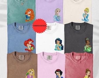 Custom Disney Princess Embroidery Shirt, Disneyland Girl Trip Tee, Matching Disneyworld TShirt