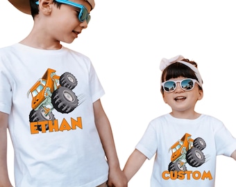 Personalised Your Name Monster Truck Shirt, Custom Monster Truck Family Matching Birthday T-Shirt, Personalized Cars Birthday Shirt
