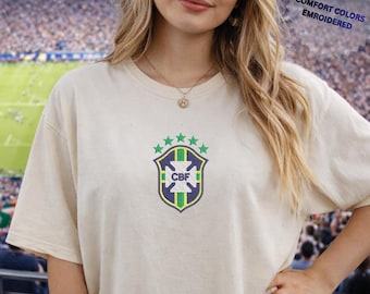 Brasil Soccer Cup Shirt, Embroidered Brazil Soccer TShirt, Vintage Brazilian Flag Tee