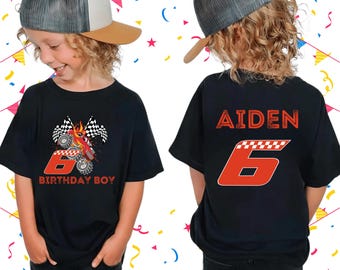 Custom Monster Truck Birthday Shirt, Personalized Monster Truck Theme Party Tshirt with Name, Monster Truck Fan Gift, Toddler Birthday Tee