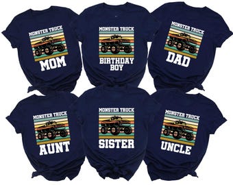 Monster Truck Birthday Shirt, Custom Monster Truck Family Matching Birthday Party Tee, Birthday Boy Monster Truck T-Shirt,  Truck Party