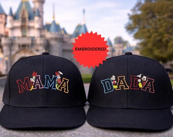 Disney Mom Dad Matching Embroidery Hat, Mickey Minnie Mama Dada Hats, New Parent Cap