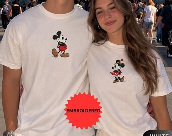 Disney Mickey And Minnie Couple Embroidery Shirt, Personalized Magical Vacation Apparel, Matching Disneyland Tee, Anniversary Gift