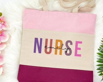 Personalized Nurse Tote Bag, Custom Name Nurse Canvas Bag, Gift For Nurse, Medical Worker Gift