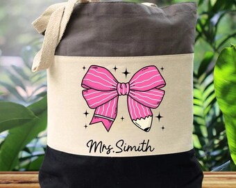Custom Teacher Name Tote Bag, Personalized Teacher Tote, Teacher Gift Bag, Teacher Appreciation Gift