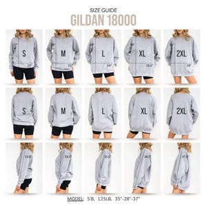 The image is a size guide for GILDA 1800 sweatshirts, showing the different sizes available in a collage of 12 images.
