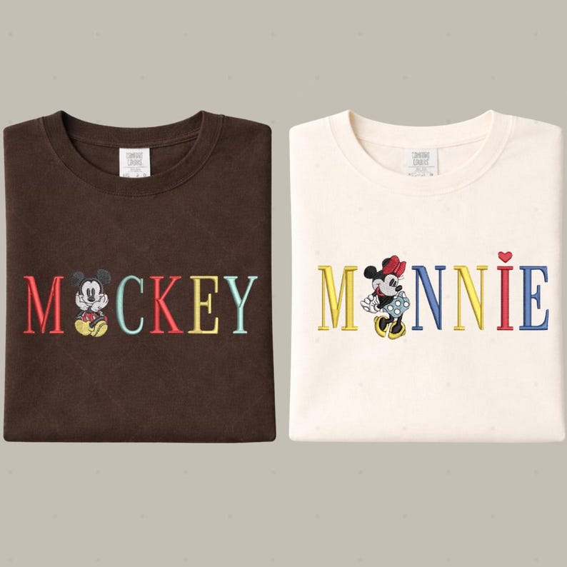two t-shirts with the word "MACKKEY" printed on them, along with the character Minnie Mouse.
