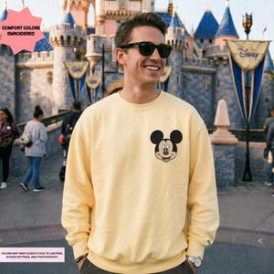 Mickey Embroidered Sweatshirt, Disney Embroidery Comfort Colors Sweatshirt, Disneyland Sweater, Custom Disney Family Vacation Crewneck, Retro Mickey Mouse Embroidery