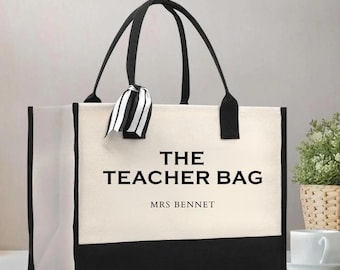 Personalized Teacher Tote Bag, Elegant Laminated Cotton Gift, Custom Name Work Bag, Teacher Appreciation Gift Bag, Back to School Teacher
