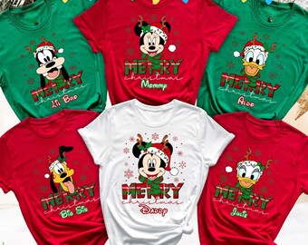 Custom Disney Family Christmas Shirt, Matching Christmas Group T-Shirt, Personalized Disney Character Christmas Sweatshirt, Xmas Party Tee