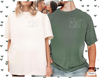 Comfort Colors®  Personalised Sketch from Photo Shirt, Wedding Portrait T-shirt, Family Matching Gift, Memorial Gift, Outline Faceless Tee