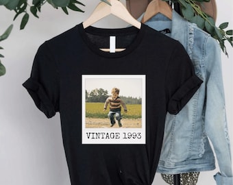 Custom Vintage Photo And Year T-Shirt, Your Childhood Picture Shirt, Childhood Picture Shirt, Birthday Photo Shirt, Custom Birthday Shirt