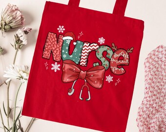 Nurse Tote Bag,  Christmas Nurse Tote Bag, Nurse Holiday Gift, Nurse Life Bag