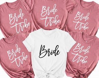Bride Bride Team Bride Tribe Bachelorette Party Shirt, Bachelorette T-Shirts, Wedding Party TShirt, Bride Tribe Gift,Hen Party Shirt