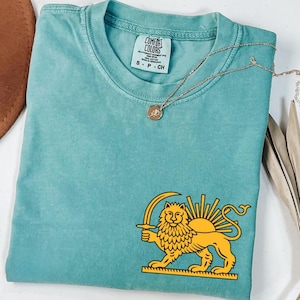 Persian Lion and Sun Sword Emblem Shirt, Vintage Royal Warrior Symbol Tee
