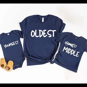 Big Middle Little, Oldest Middle Youngest Matching Sibling Shirts, Third Pregnancy Announcement, New Addition, Matching Sibling T-Shirts Set