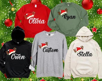 Custom Reindeer Family Christmas Shirts,Personalized Name Christmas Family,Xmas names Sweatshirt,Family Crew Matching Tees