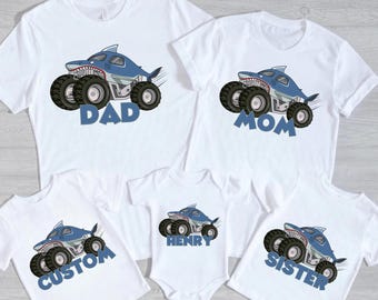 Custom Monster Truck Family Matching Shirt, Monster Truck Party Gift For Kids,  Matching Birthday Shirt, Personalized Family Pit Crew Shirts