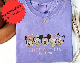 Retro Mickey And Friends Embroidery Shirt, Mickey & Co TShirt, Pastel Disneyland Tee