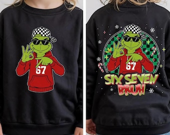 Viral Grinch 6 7 Hand Shirt, TikTok Meme Christmas Sweatshirt, Six Seven Bruh Trend TShirt