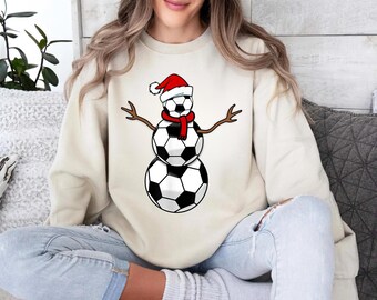 Christmas Soccer Ball Snowman Sweatshirt,Xmas Snowman Soccer Tshirt, Soccer Hoodie, Holiday Soccer Gift