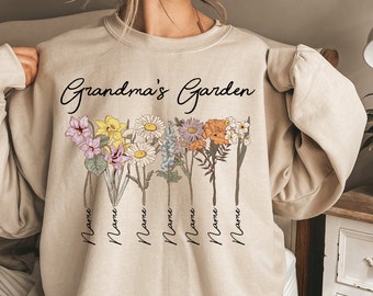 Custom Grandma's Garden Sweatshirt, Custom Birth Flower Sweatshirt, Birth Flower Shirt, Gift for Grandma, Personalized Mom's Garden Tshirt
