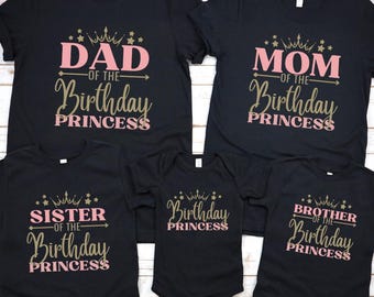 Family Matching Birthday Princess Shirts, Mom Dad Of The Birthday Princess T-Shirt, Birthday Girl Party Tee, Family Birthday Gift Shirt