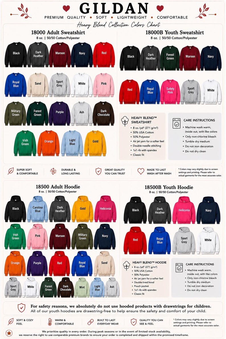 The image is a colorful collage of various adult and youth sweatshirts, showcasing different colors and styles.