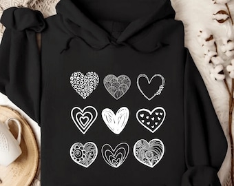 Heart Valentines Day Hoodie, Valentine's Day Hoodie for Women, Lover Hoodie Heart Lover Gift Hoodie, Valentines Day  Hoodie for Women,