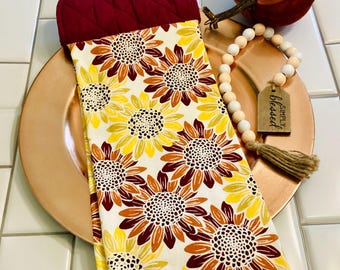 Fall Kitchen Towel with potholder design Sets: Dogs, Cats, Coffee, and Pumpkin Decor