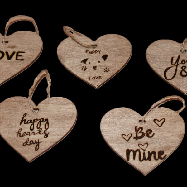 Valentine Gift Tags; Valentine Ornaments; Wood Burned Heart Ornaments; Wood burned Valentine Gift Tags; Gift Tags for Dog