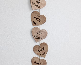 Vertical Valentine Garland; Conversation Hearts Garland; Conversation Hearts Wall Hanging; Valentine Decoration; Wood Hearts