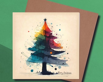 Christmas Tree Card Abstract - 5.5x5.5" Square greeting card with envelope.