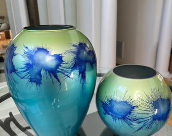 Ensemble de vases vintage de style Murano : verre soufflé à la main, décor MCM