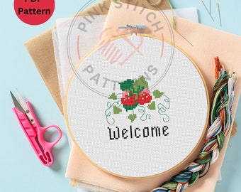 Welcome Strawberry Cross Stitch Pattern