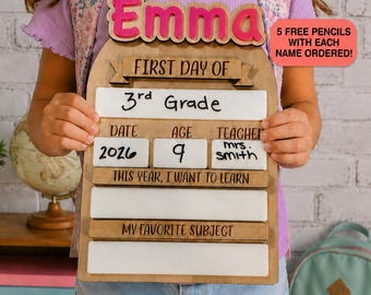 First and Last Day of School Sign Height or Teacher with Interchangeable Prompts