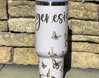 Custom Engraved Butterfly RTIC Tumbler - 40oz Insulated Travel Mug