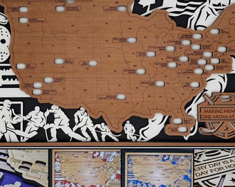 Custom Hockey Stadium Travel Map: Cherry Wood Sports Fan Gift