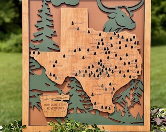 Personalized Texas State Park Map Wooden Lone Star Adventure Map