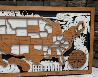 Personalized US Travel Map: Cherry Veneer Family Road Trip Tracker