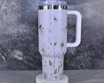 Engraved Dragonfly RTIC Tumbler: Personalized Gerbera Flower 40oz Travel Mug