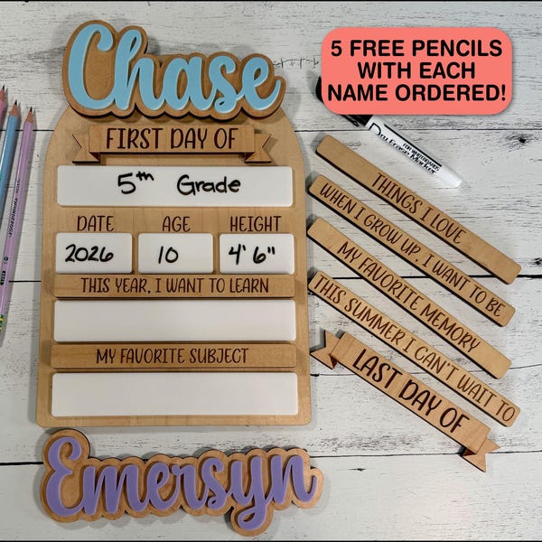 Personalized First & Last Day of School Sign – Interchangeable Wood Photo Prop Height or Teacher