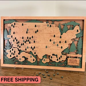 Mapa personalizado de parques nacionales: rastreador de viajes de madera en capas